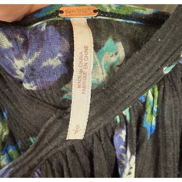 Free People Melborne Ruffle Floral Black Tank Top w/ Scallops - Small - Picture 4 of 5